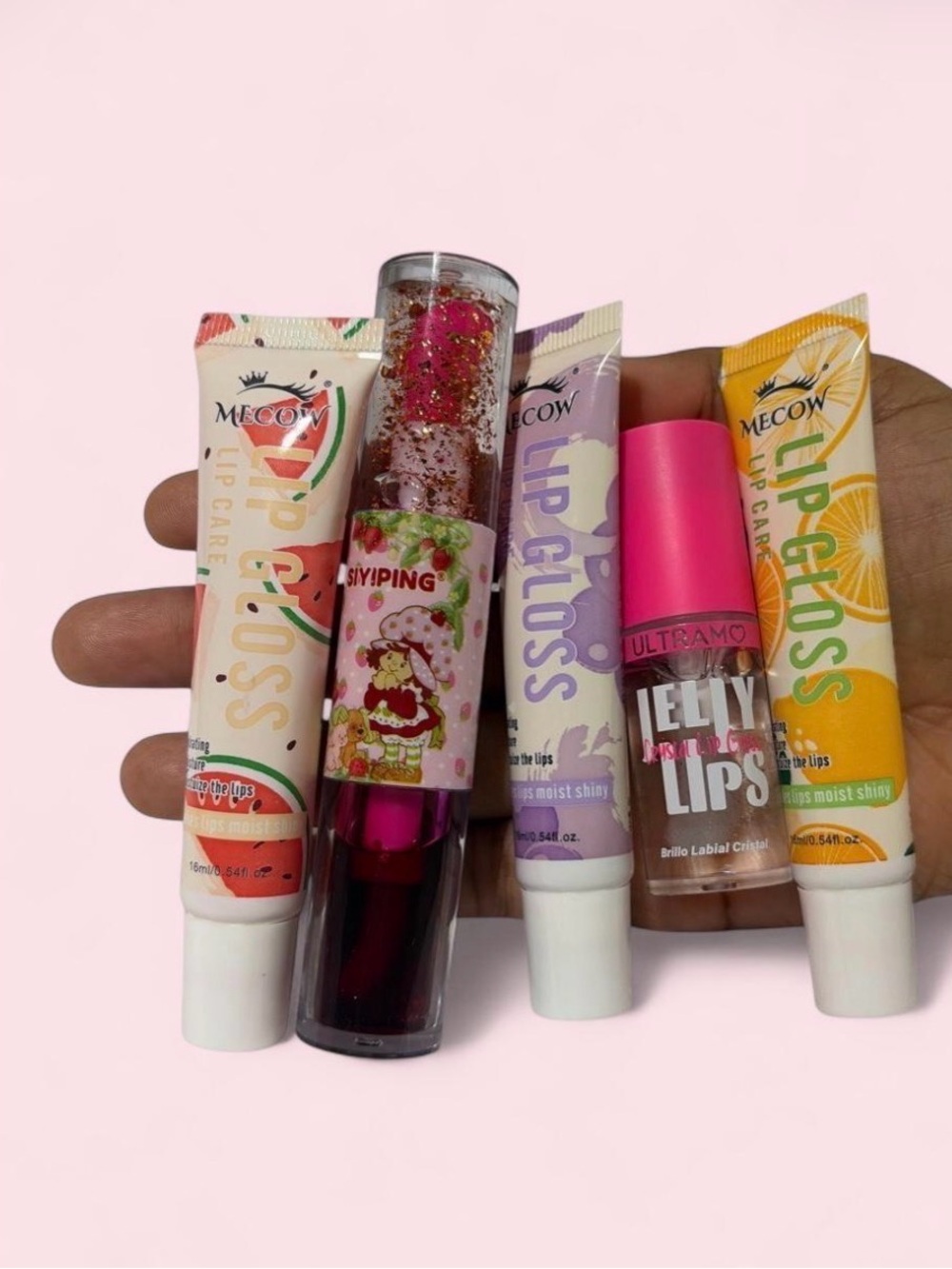 Strawberry Lip Gloss Set – Pink Crystal lip gloss.